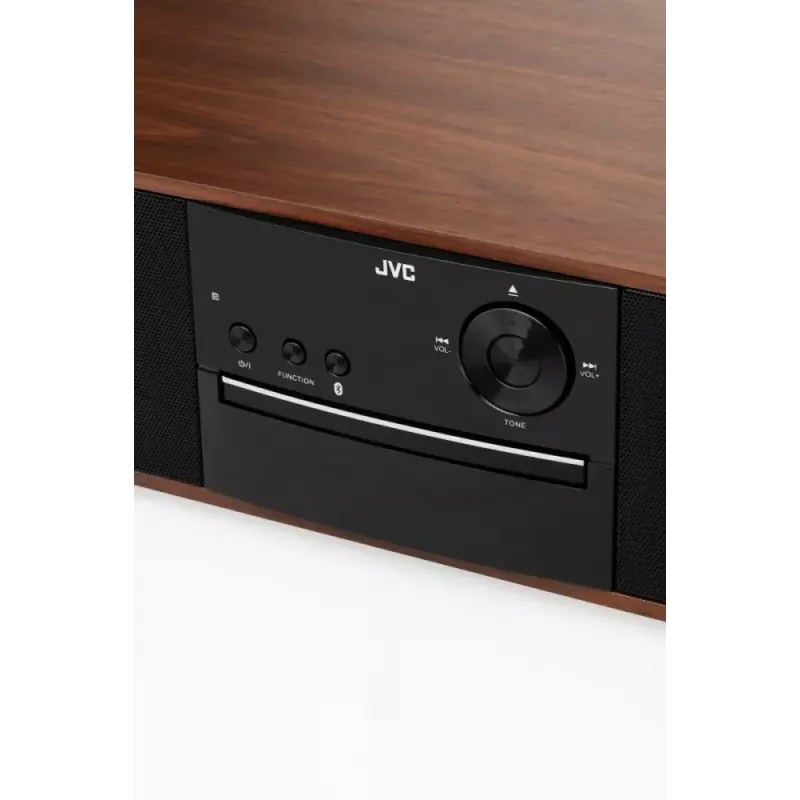 Mini bokštinė muzikos sistema JVC RD-E761, 2x8W RMS, Bluetooth 4.2, USB, CD, FM, medinis korpusas, juoda