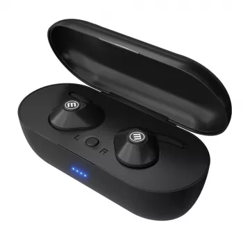 MAXELL MINI DUO belaidės ausinės į ausį su įkrovimo dėklu Juodos