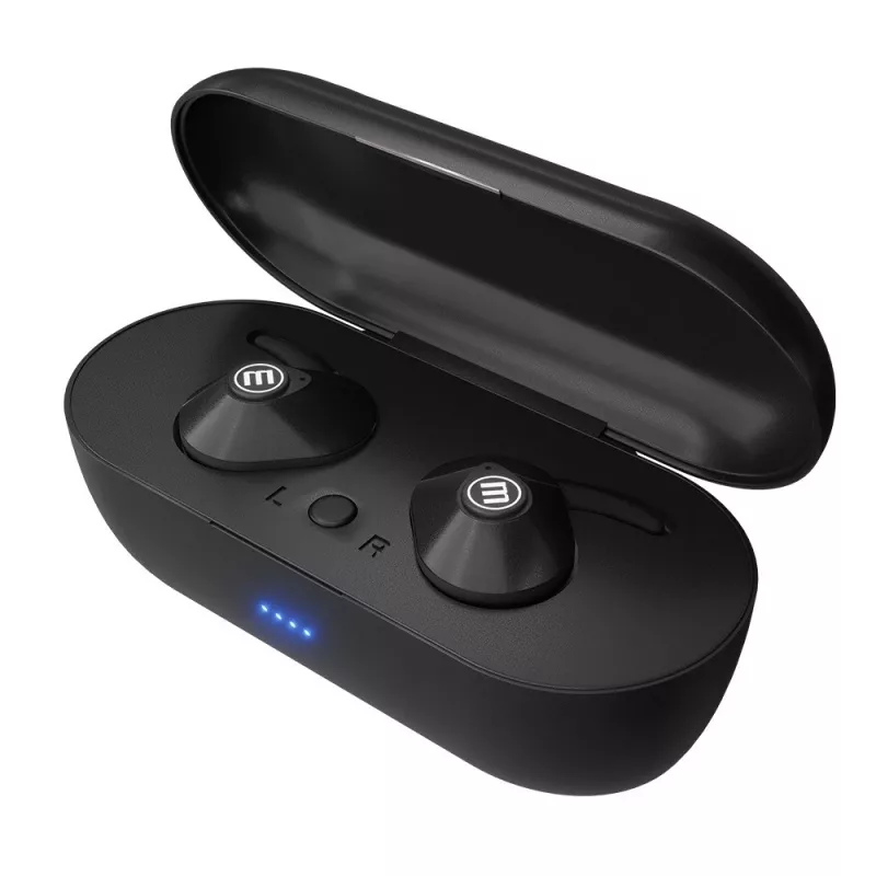MAXELL MINI DUO belaidės ausinės į ausį su įkrovimo dėklu Juodos