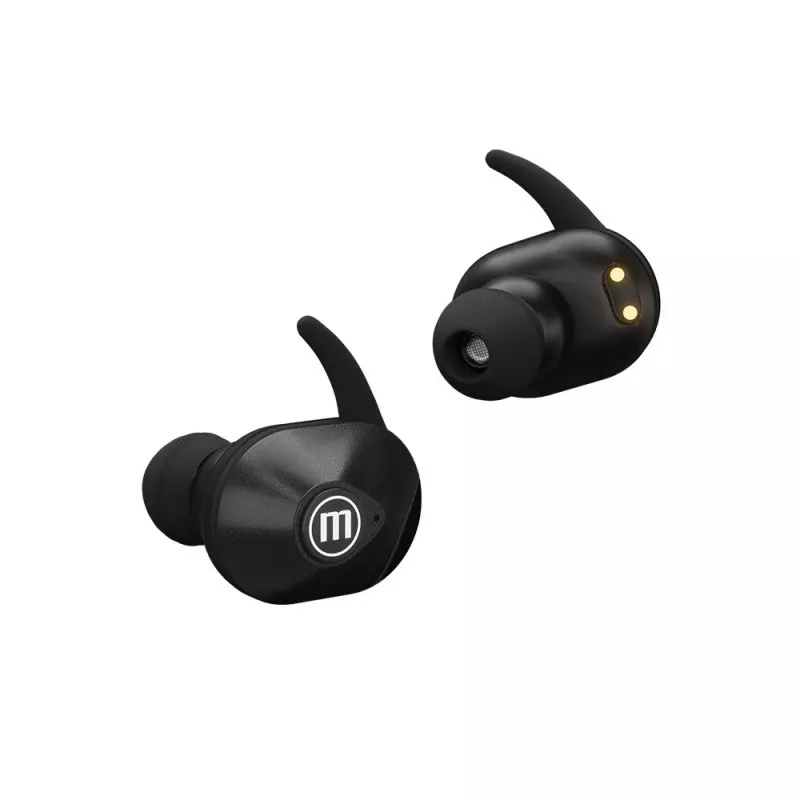 MAXELL MINI DUO belaidės ausinės į ausį su įkrovimo dėklu Juodos