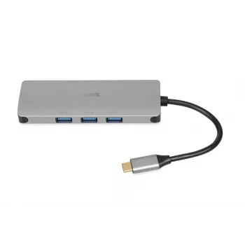 USB-C sąsajų centras IBOX IUH3RJ4K, 3x USB-A 3.2 Gen 1, USB-C 3.2 Gen 2, RJ-45 Gigabit, HDMI 4K, sidabrinis