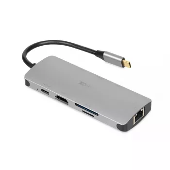 USB-C sąsajų centras IBOX IUH3RJ4K, 3x USB-A 3.2 Gen 1, USB-C 3.2 Gen 2, RJ-45 Gigabit, HDMI 4K, sidabrinis