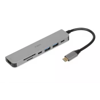 Docking stotelė IBOX IUH3SL4K USB Type-C 5 Gbit/s, HDMI 4K@30Hz, PD iki 100W, 2x USB-A, 2x USB-C, kortelių skaitytuvas, sidabrinė