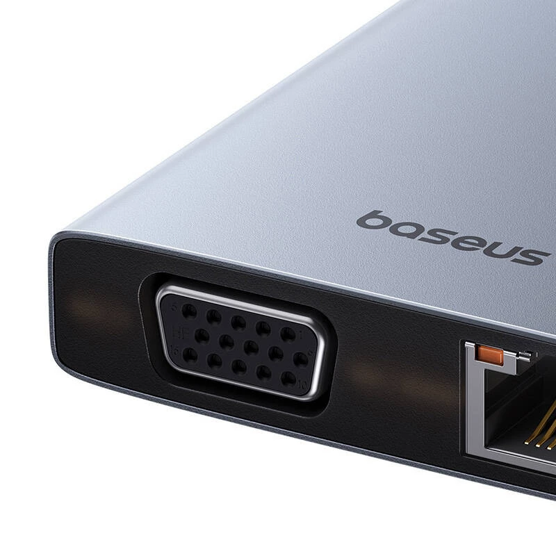 Hub 13in1 Baseus PortalJoy USB-C į HDMI+DP+VGA+C+USB+PD+RJ45+SD/TF+3.5mm (pilka)