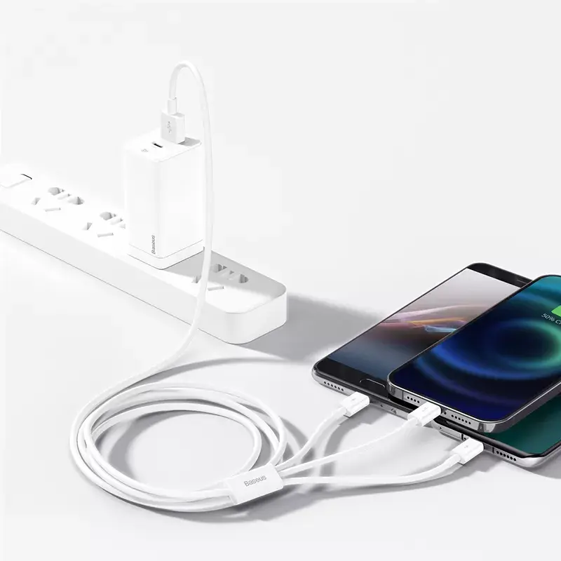 USB laidas Baseus Superior USB 2.0 1,5 m USB A / USB-C / Micro USB / Lightning baltas
