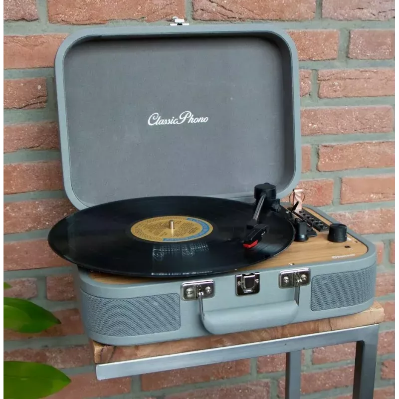 Patefonas lagaminėlis Lenco TT-116GR nešiojamas vinilinis grotuvas su Bluetooth 5.0, USB, AUX, įmontuotais garsiakalbiais, 4W, palaiko 7/10/12 colių plokšteles
