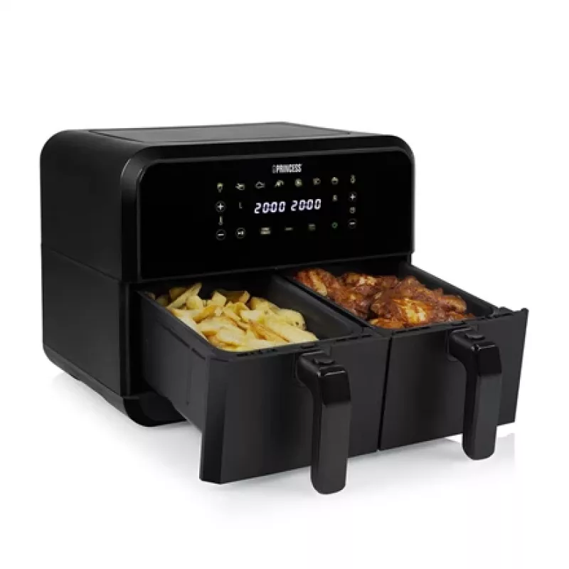 Princess 182068 karšto oro gruzdintuvė su dviem krepšeliais 8 L 2400 W 220°C liečiamas LED (juoda)