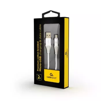 USB kabelis Cablexpert CC-USB2B-AMMBM-2M-BW2, A → Micro-USB B, 2 m, baltas