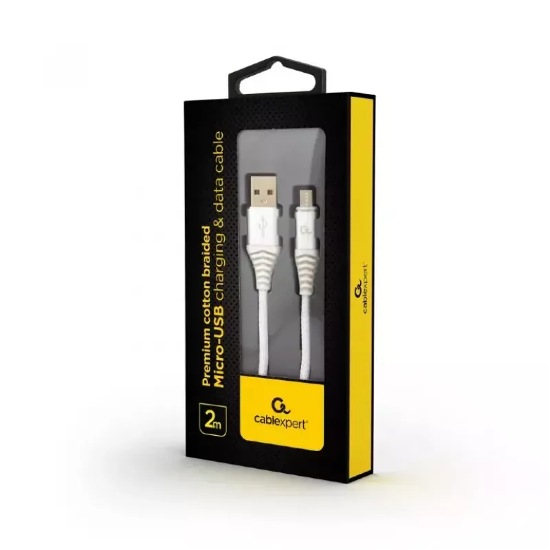 USB kabelis Cablexpert CC-USB2B-AMMBM-2M-BW2, A → Micro-USB B, 2 m, baltas