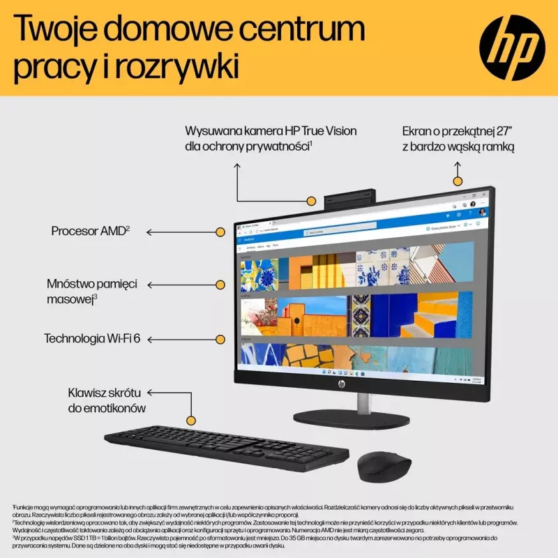 All-in-One kompiuteris HP 27-cr0222nw – 27 inch FHD, AMD Ryzen 7 7730U, 16 GB RAM, 512 GB SSD, Windows 11 Home, Wi‑Fi 6