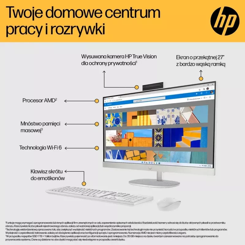 All-in-One kompiuteris HP 27-cr0222nw – 27 inch FHD, AMD Ryzen 7 7730U, 16 GB RAM, 512 GB SSD, Windows 11 Home, Wi‑Fi 6