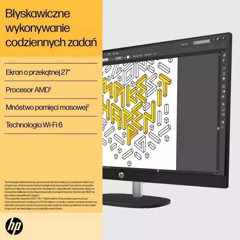 All-in-One kompiuteris HP 27-cr0222nw – 27 inch FHD, AMD Ryzen 7 7730U, 16 GB RAM, 512 GB SSD, Windows 11 Home, Wi‑Fi 6
