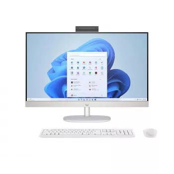 Visame viename kompiuteris HP 27-cr0232nw – AMD Ryzen 5 7520U, 16 GB RAM, 512 GB SSD, 27 colių FHD, Windows 11 Home, Wi‑Fi 6 (baltas)