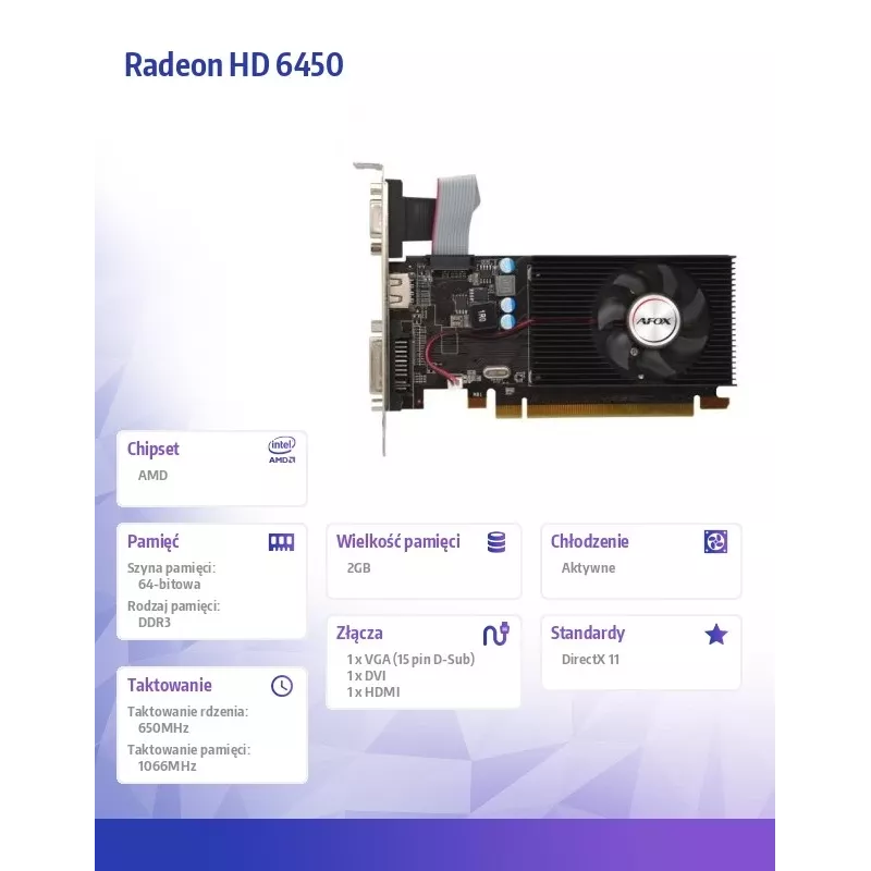 Vaizdo plokštė Afox AF6450-2048D3L5, AMD Radeon HD 6450, 2GB DDR3
