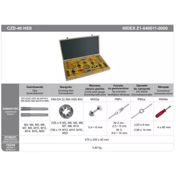 Sriegių pjovimo rinkinys FANAR 40cz HSS M3–M20