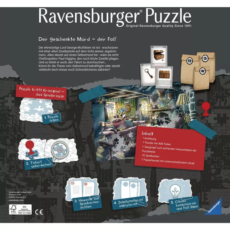 Dėlionė Ravensburger Gifted Murder 264 dalių – 264 dalių dėlionė, standartinis pjovimas, suaugusiems ir paaugliams