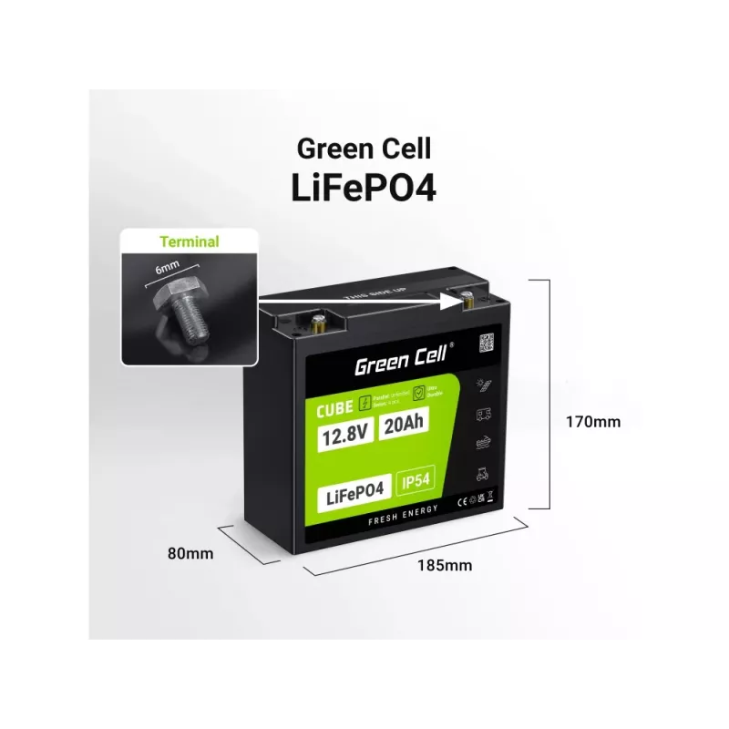 UPS baterija Green Cell GC-LFPGC12V20AH LiFePO4 12.8V 20Ah, 256Wh, 185x80x170 mm, 3 kg