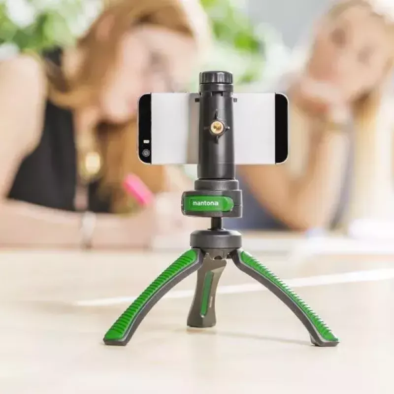 Tripodas Mantona 21407, išmaniesiems telefonams ir skaitmeniniams fotoaparatams, juodai žalias