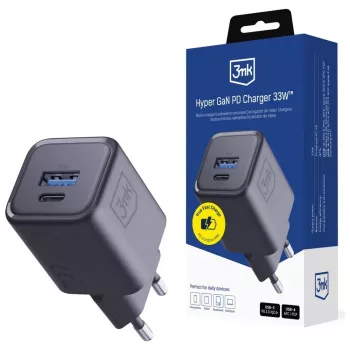 3MK Hyper Charger PD 33W GaN QC4+ juodas – 33W PD greitasis įkroviklis su GaN technologija
