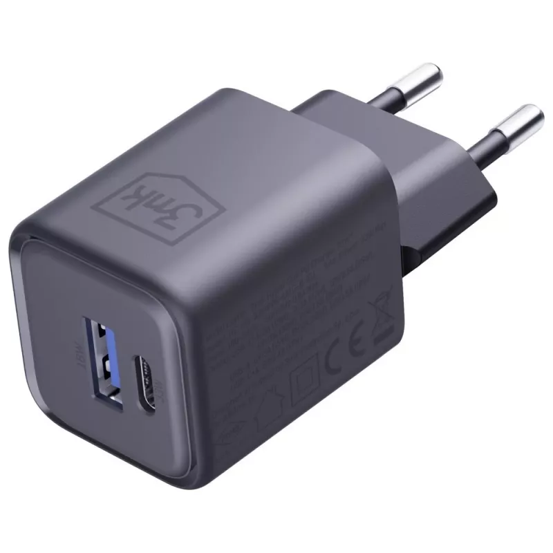 3MK Hyper Charger PD 33W GaN QC4+ juodas – 33W PD greitasis įkroviklis su GaN technologija