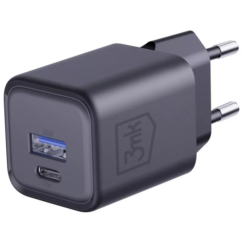 3MK Hyper Charger PD 33W GaN QC4+ juodas – 33W PD greitasis įkroviklis su GaN technologija