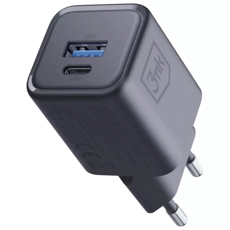 3MK Hyper Charger PD 33W GaN QC4+ juodas – 33W PD greitasis įkroviklis su GaN technologija