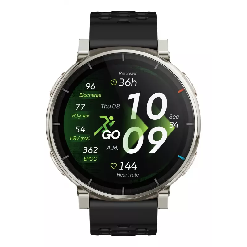 Išmanusis laikrodis Amazfit Active 3 — 1,32 colio (3,35 cm) AMOLED 466×466 px, GPS, 365 mAh, silikoninis dirželis