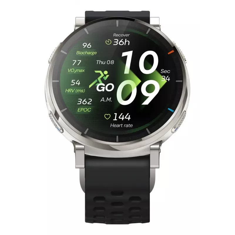 Išmanusis laikrodis Amazfit Active 3 — 1,32 colio (3,35 cm) AMOLED 466×466 px, GPS, 365 mAh, silikoninis dirželis