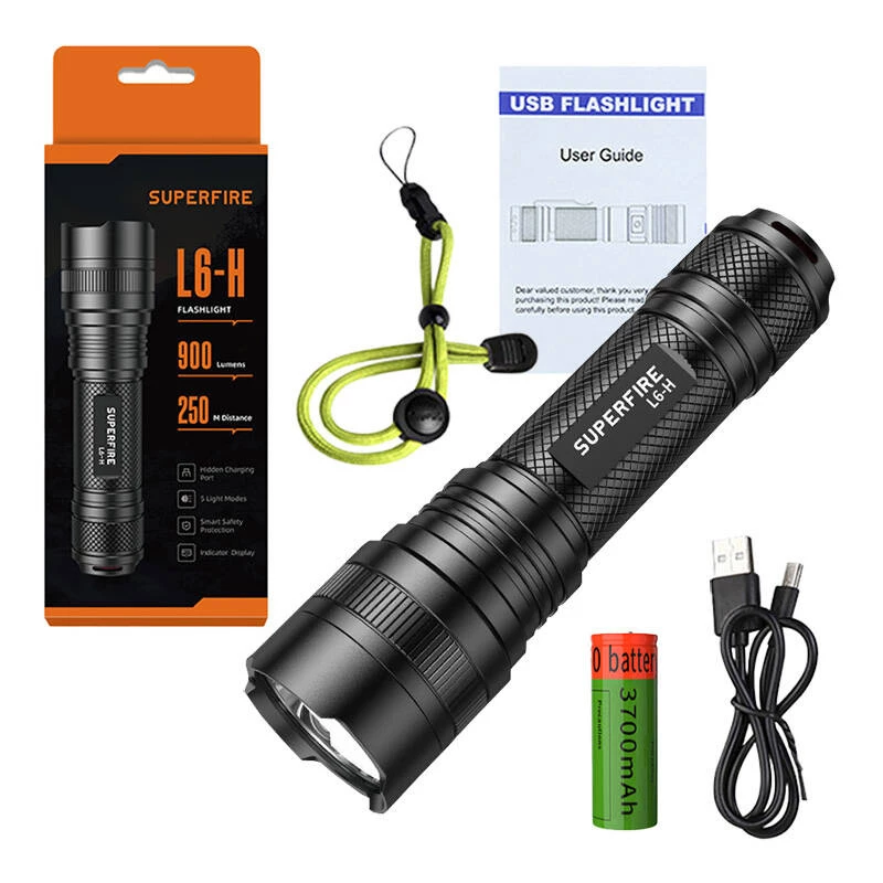 Žibintuvėlis Superfire L6-H – nešiojamas LED žibintuvėlis 900 lm, 15W