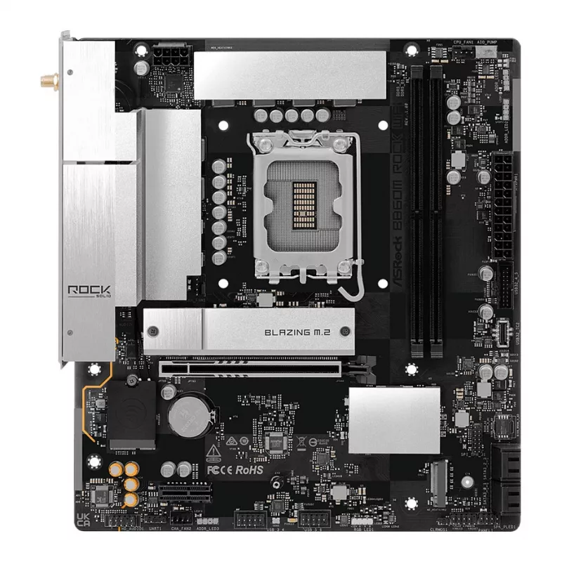 Pagrindinė plokštė ASRock B860M Rock WiFi (mATX, Intel LGA 1851, DDR5, HDMI, DisplayPort)