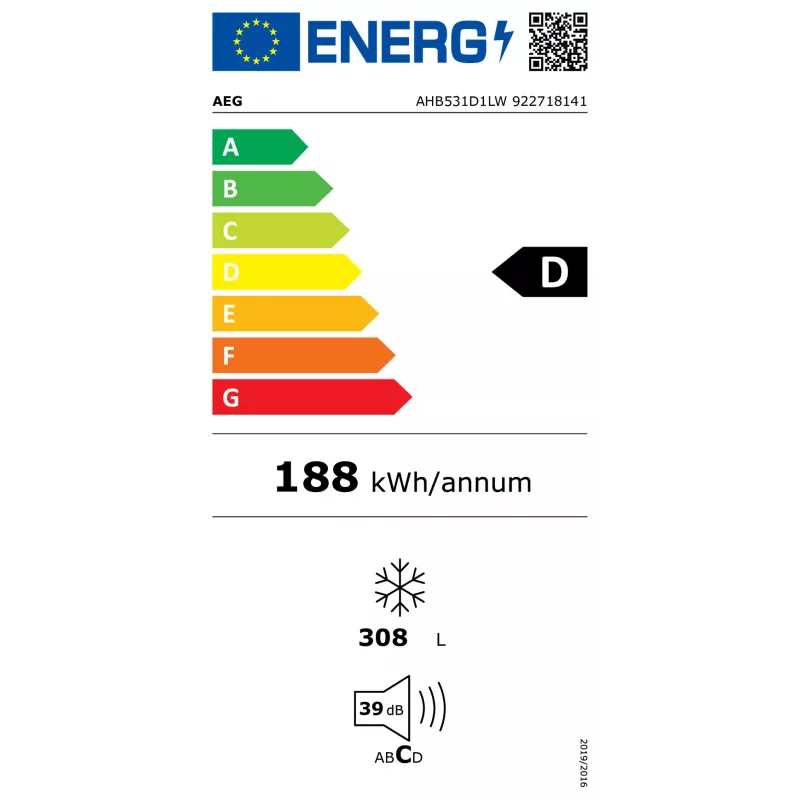Šaldiklis skrynia AEG AHB531D1LW – laisvai pastatomas, 308 L, 4 žvaigždutės, 21 kg/24h užšaldymas, D energijos klasė, baltas