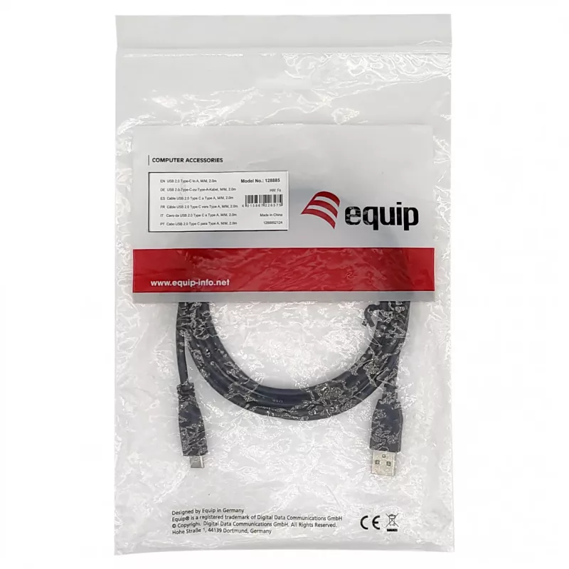 EQUIP USB 2.0 C į A laidas M/M 0,5 m, USB 2.0, 0,48 Gbit/s, nikeliuoti kontaktai, juoda