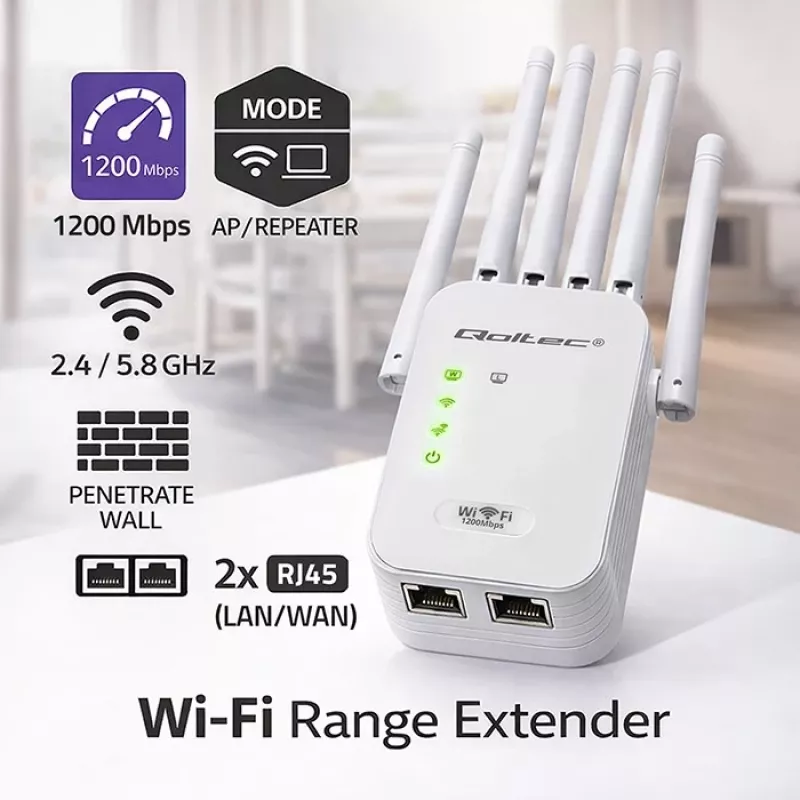 Wi-Fi signalo stiprintuvas QOLTEC AC1200