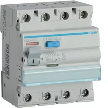 Apsauginis nuotėkio srovės relė Hager CD441J 30 mA 4×40 A AC