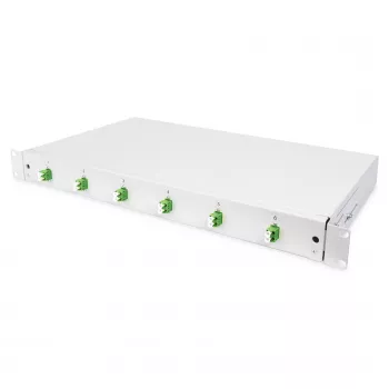 Šviesolaidžių sujungimo dėžė DIGITUS DN-96330/9APC 1U, su 6x LC-APC DX, OS2, polimeras/plienas, šviesiai pilka
