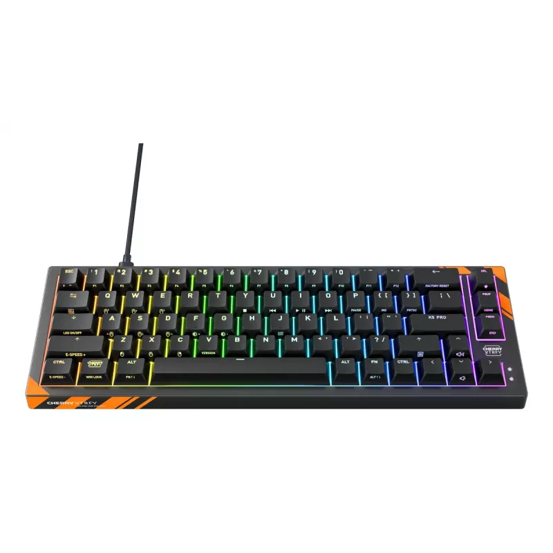 Mechaninė žaidimų klaviatūra Cherry K5 Pro TMR Compact — 65 % QWERTY US, laidinė USB, RGB, juoda/oranžinė