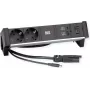 Maitinimo modulis Bachmann DESK2 ALU BLACK – stalinis lizdų blokas su 2x CEE7/3 kištukiniais lizdais, 1,0 m kabeliu, 1x USB įkrovikliu 22W