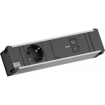 Bachmann CONI BM0023770 įmontuojamas modulis 1x CEE7/3 kištukinis lizdas 1x USB-C/C 100W juodas L=0,2m