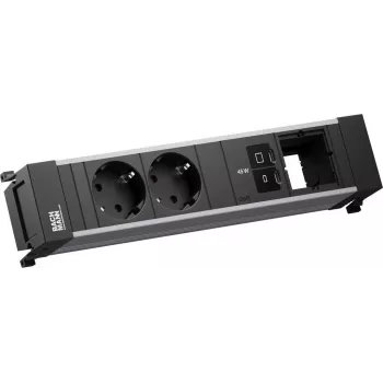 Bachmann BM0024207 maitinimo rėmas su 2x CEE7/3 kištukiniais lizdais, 1x USB-C PD 45W, 1x jungties moduliu, 0,2 m kabeliu