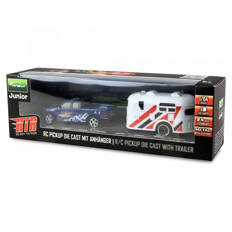 Radijo bangomis valdomas pikapas Amewi 22680 1:64 mastelis RTR su priekaba, mėlynas