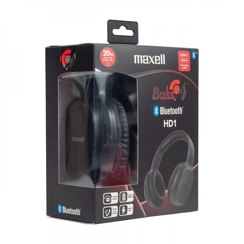 MAXELL HD1 BASS belaidės ausinės su USB-C įkrovimu, bosinio garso, belaidės viršugalvinės ausinės