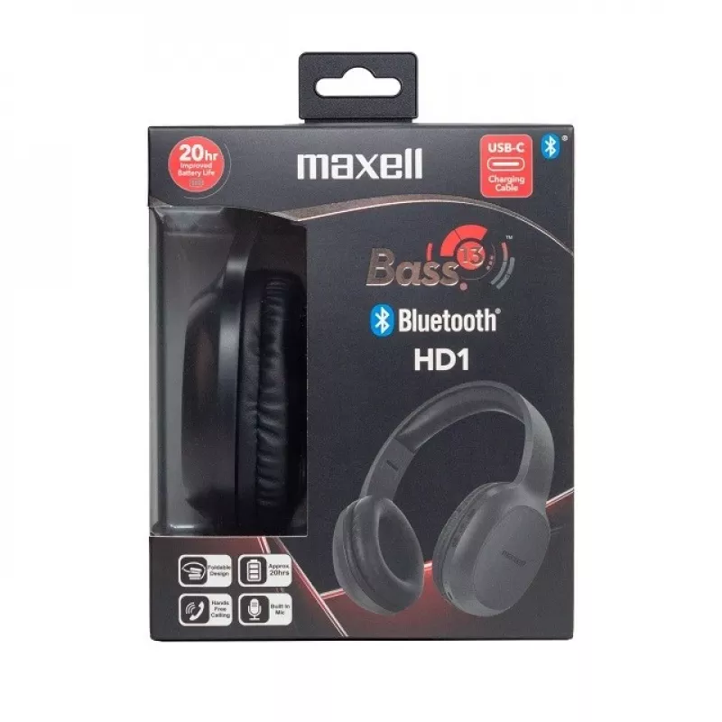 MAXELL HD1 BASS belaidės ausinės su USB-C įkrovimu, bosinio garso, belaidės viršugalvinės ausinės