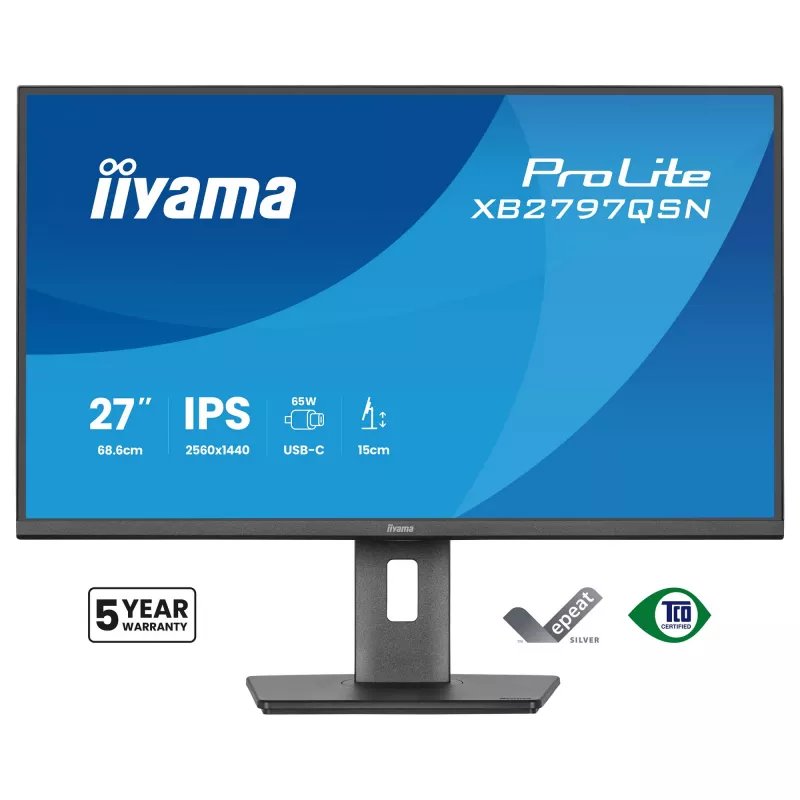 Monitorius IIYAMA ProLite XB2797QSN-B1 27 colių 2560x1440 Quad HD LCD IPS matinis, USB 3.2 šakotuvas, garsiakalbiai, aukščio reguliavimas, VESA