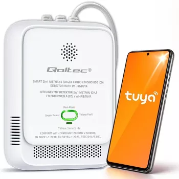 Dujų ir anglies monoksido nuotėkio detektorius QOLTEC 52654 – gamtinių dujų (CH4) ir CO jutiklis su Wi-Fi ir išmaniąja programa