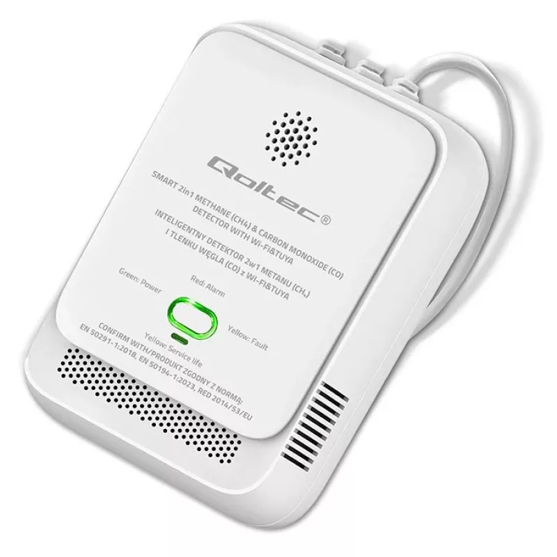 Dujų ir anglies monoksido nuotėkio detektorius QOLTEC 52654 – gamtinių dujų (CH4) ir CO jutiklis su Wi-Fi ir išmaniąja programa