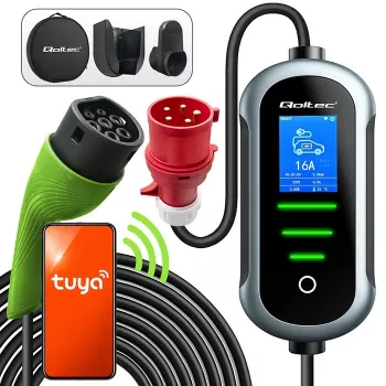Nešiojamas elektromobilio įkroviklis QOLTEC 11 kW 400 V CEE 16 A su WiFi