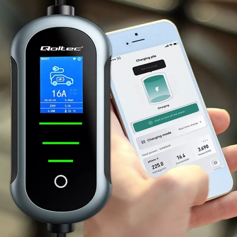 Nešiojamas elektromobilio įkroviklis QOLTEC 11 kW 400 V CEE 16 A su WiFi