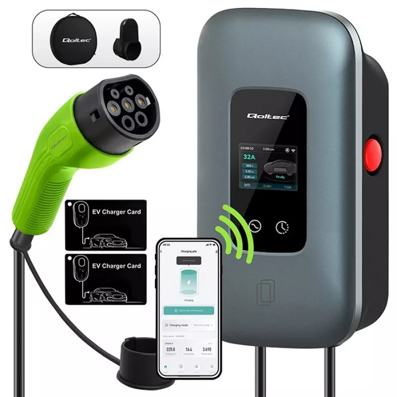 EV įkrovimo stotelė QOLTEC 3 fazių 22 kW 32 A su WiFi (model 52723)