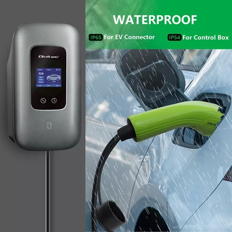 EV įkrovimo stotelė QOLTEC 3 fazių 22 kW 32 A su WiFi (model 52723)