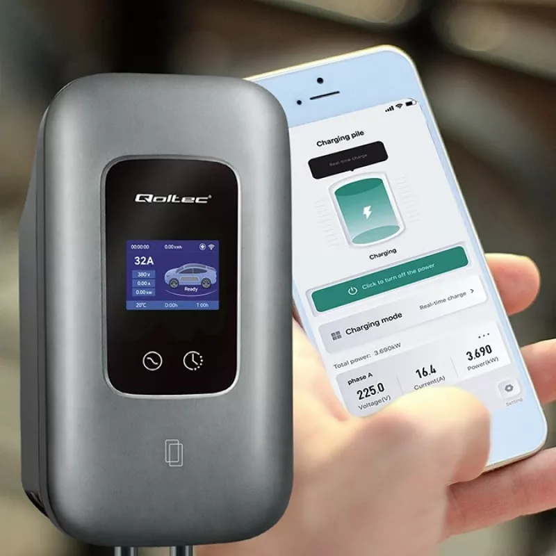 EV įkrovimo stotelė QOLTEC 3 fazių 22 kW 32 A su WiFi (model 52723)